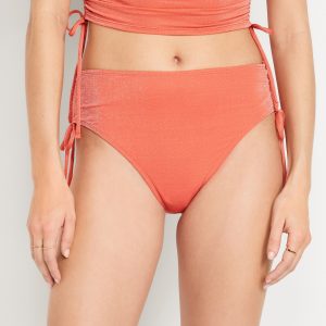 Mid-Rise Side-Tie Shine Bikini Swim Bottoms