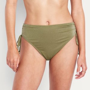 Mid-Rise Side-Tie Shine Bikini Swim Bottoms