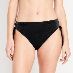 Mid-Rise Side-Tie Shine Bikini Swim Bottoms